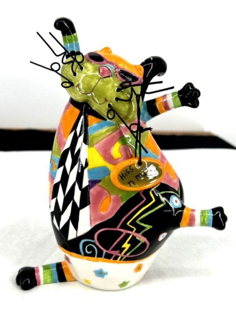 Catitudes Ceramic Cat By Joyce Shelton Multicolor Vibrancy Kitty Whiskers 7.5"